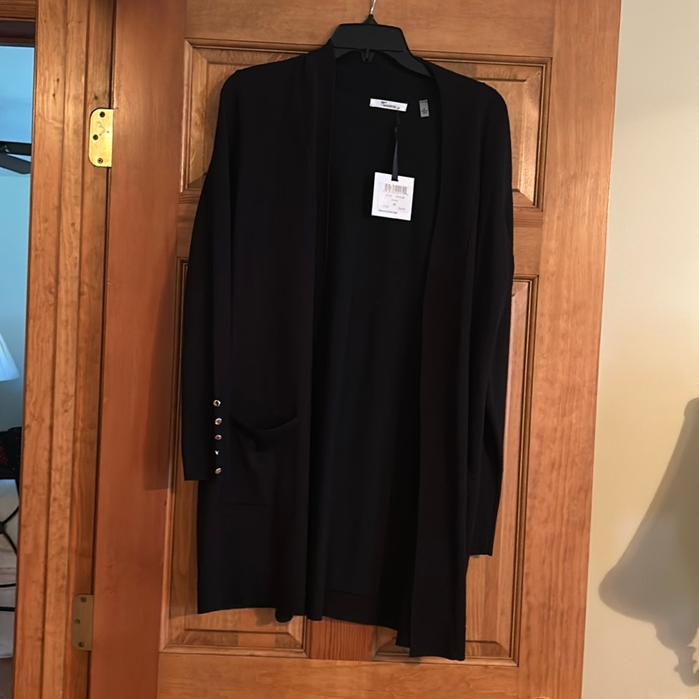 89th + madison cardigan sweater womens size M Black open front knit